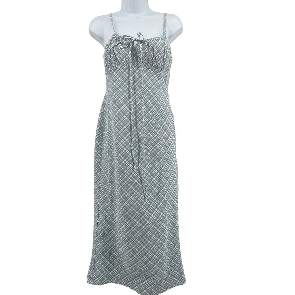 Mustard Seed Plaid Maxi Dress Baby Doll S Ice Blue Cottage Boho Picnic Prairie